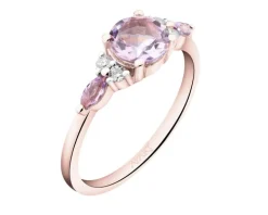 Pierścionek z różowego złota z brylantami i ametystami - próba 585