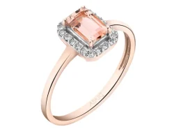 Pierścionek z różowego złota z diamentami i morganitem - próba 585