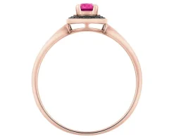 Pierścionek z różowego złota z czarnymi brylantami i rubinem syntetycznym - próba 375