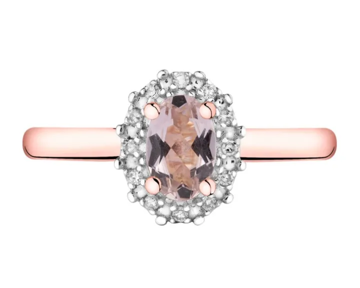 Pierścionek z różowego złota z diamentami i morganitem - próba 585