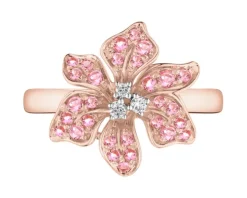 Pierścionek z różowego złota z brylantami i turmalinami - kwiat - próba 585