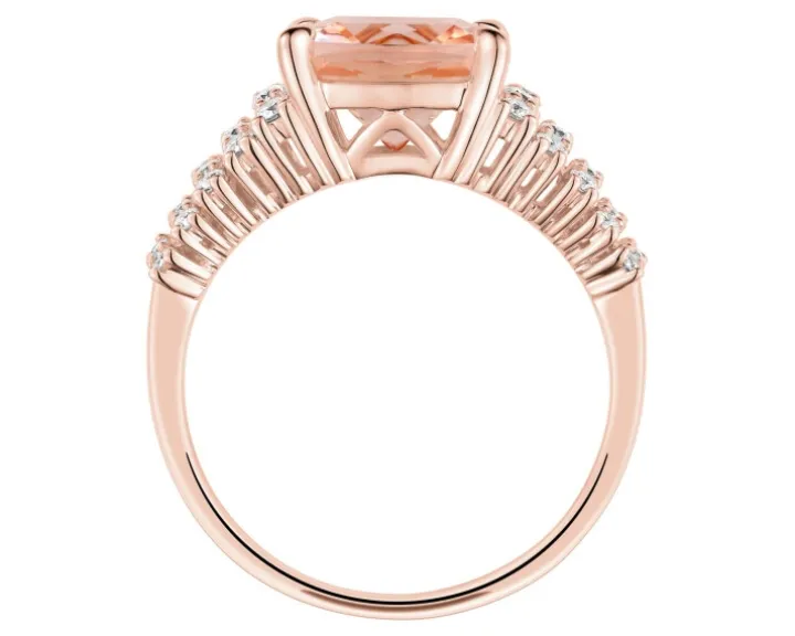 Pierścionek z różowego złota z brylantami i morganitem - próba 750