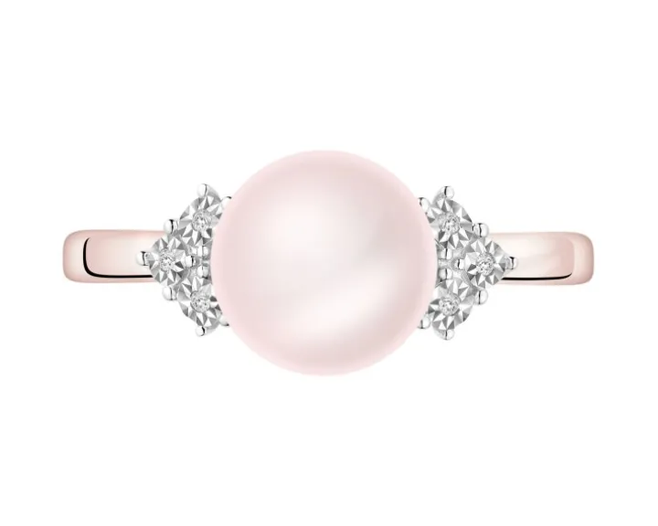 Pierścionek z różowego złota z diamentami i perłą - próba 585