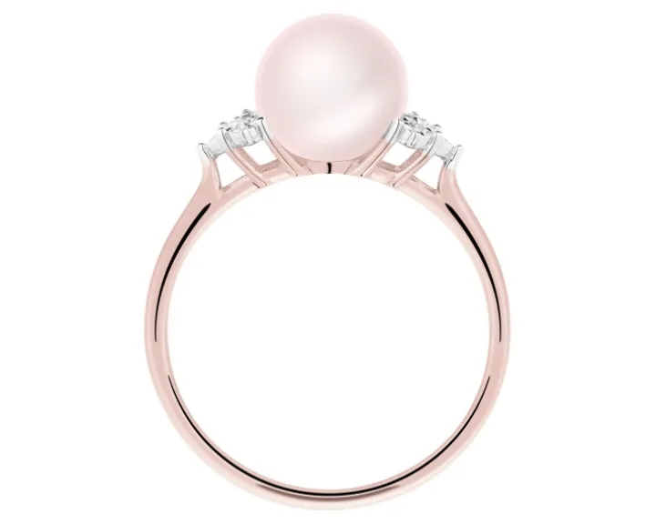 Pierścionek z różowego złota z diamentami i perłą - próba 585