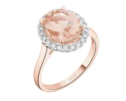 Pierścionek z różowego złota z brylantami i morganitem - próba 585