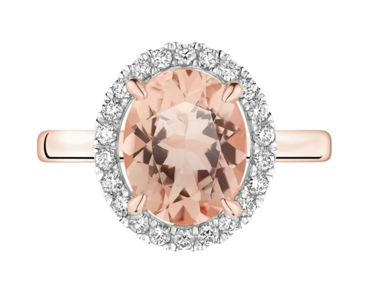 Pierścionek z różowego złota z brylantami i morganitem - próba 585