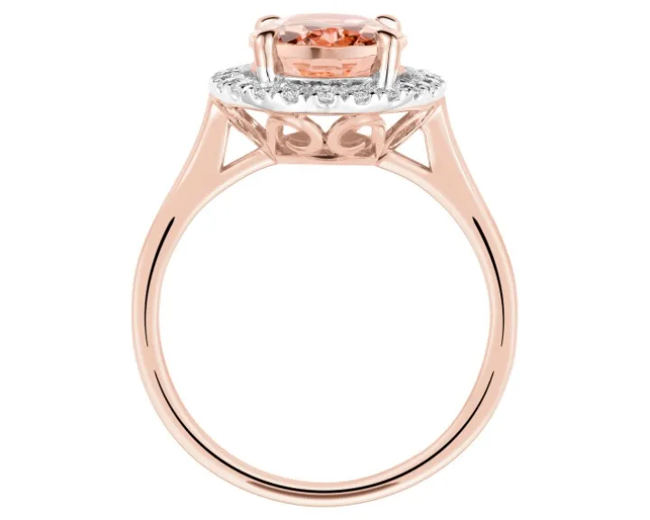 Pierścionek z różowego złota z brylantami i morganitem - próba 585