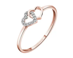 Pierścionek z różowego złota z diamentami – serca - 0,02 ct - próba 375