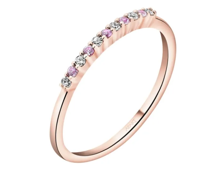 Pierścionek z różowego złota z diamentami i szafirami - próba 585