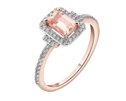 Pierścionek z różowego złota z brylantami i morganitem - próba 585