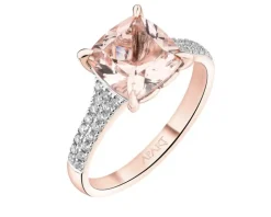 Pierścionek z różowego złota z brylantami i morganitem - próba 585