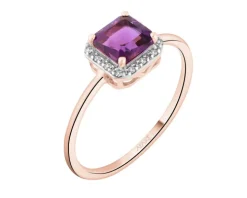 Pierścionek z różowego złota z diamentami i ametystem - próba 585