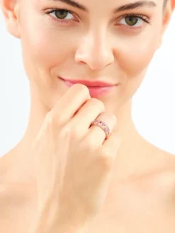 Pierścionek z różowego złota z brylantami, kamieniami szlachetnymi i ozdobnymi - próba 585