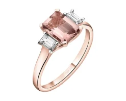 Pierścionek z różowego złota z diamentami i morganitem - próba 585