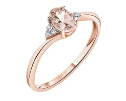 Pierścionek z różowego złota z brylantami i morganitem - próba 585