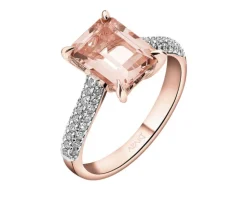 Pierścionek z różowego złota z brylantami i morganitem - próba 585