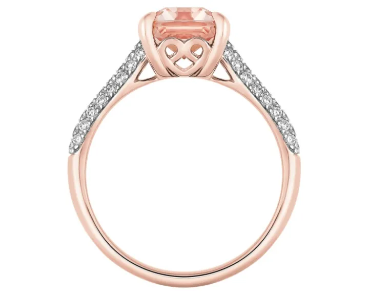 Pierścionek z różowego złota z brylantami i morganitem - próba 585
