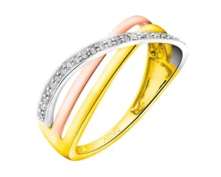 Pierścionek z żółtego, białego i różowego złota z diamentami - 0,07 ct - próba 585