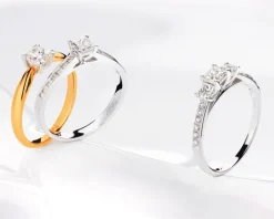 Pierścionek z żółtego i białego złota z diamentem - 0,50 ct - próba 585