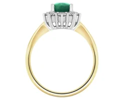 Pierścionek z żółtego i białego złota z brylantami i szmaragdem - próba 585