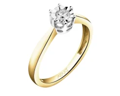Pierścionek z żółtego i białego złota z brylantem - 0,15 ct - próba 585
