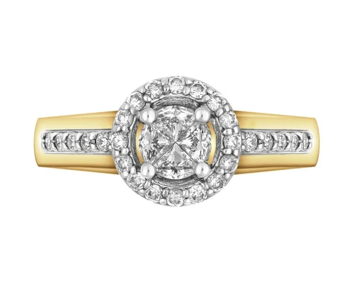 Pierścionek z żółtego i białego złota z diamentami - 0,72 ct - próba 585