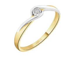 Pierścionek z żółtego i białego złota z brylantem - 0,02 ct - próba 585