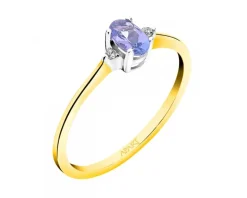 Pierścionek z żółtego i białego złota z brylantami i tanzanitem - próba 585