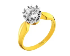 Pierścionek z żółtego i białego złota z brylantami i szmaragdem - próba 585