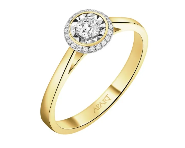 Pierścionek z żółtego i białego złota z brylantami - serce - 0,20 ct - próba 585