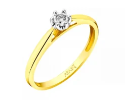 Pierścionek z żółtego i białego złota z brylantem - serce - 0,02 ct - próba 375