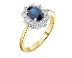 Pierścionek z żółtego i białego złota z brylantami i szafirem - próba 585