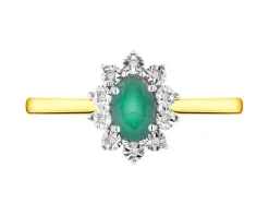 Pierścionek z żółtego i białego złota z diamentami i szmaragdem - próba 585