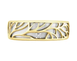 Pierścionek z żółtego i białego złota z brylantem - 0,008 ct - próba 585