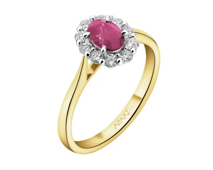 Pierścionek z żółtego i białego złota z brylantami i rubinem - próba 585