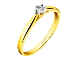 Pierścionek z żółtego i białego złota z brylantem - 0,01 ct - próba 585
