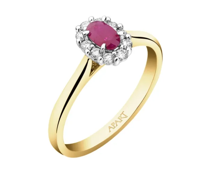 Pierścionek z żółtego i białego złota z brylantami i rubinem - próba 585