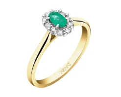 Pierścionek z żółtego i białego złota z brylantami i szmaragdem - próba 585