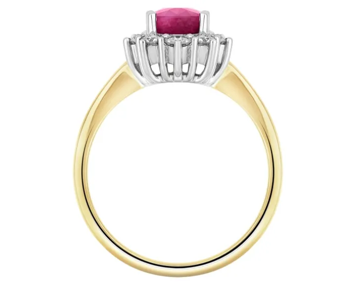 Pierścionek z żółtego i białego złota z brylantami i rubinem - próba 585