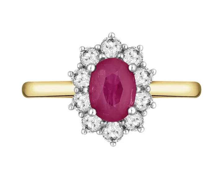 Pierścionek z żółtego i białego złota z brylantami i rubinem - próba 585