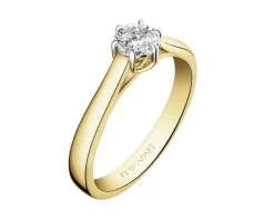 Pierścionek z żółtego i białego złota z brylantem - 0,08 ct - próba 585