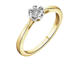 Pierścionek z  żółtego i białego złota z brylantem - 0,10 ct - próba 585