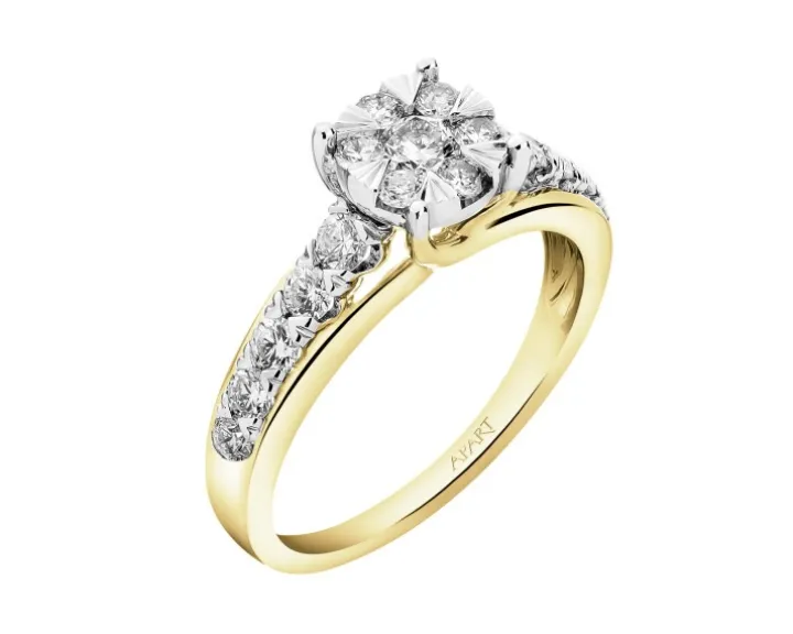 Pierścionek z żółtego i białego złota z brylantami - 0,75 ct - próba 585