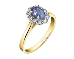 Pierścionek z żółtego i białego złota z brylantami i tanzanitem - próba 585