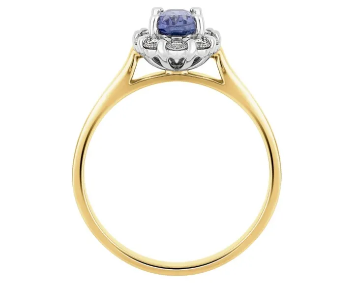 Pierścionek z żółtego i białego złota z brylantami i tanzanitem - próba 585