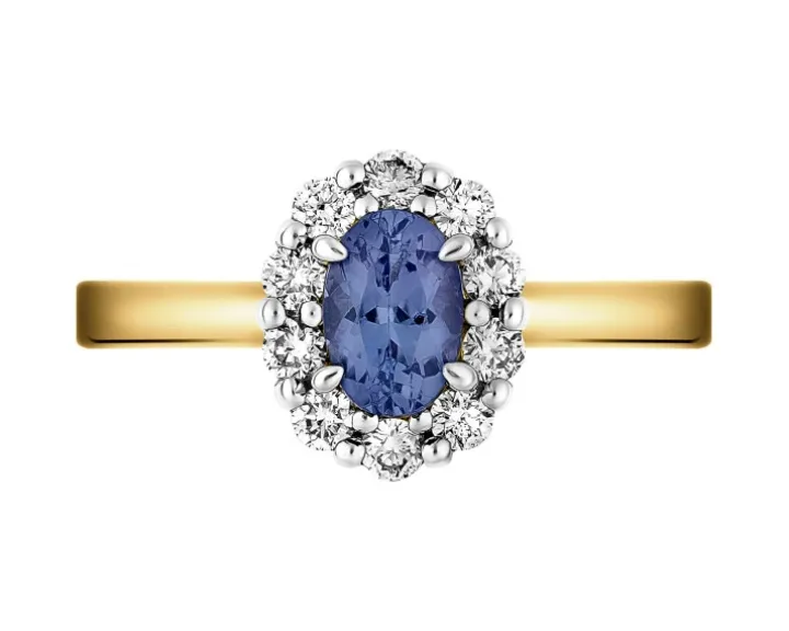 Pierścionek z żółtego i białego złota z brylantami i tanzanitem - próba 585