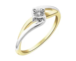 Pierścionek z żółtego i białego złota z brylantem - 0,04 ct - próba 585