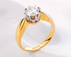 Pierścionek z żółtego i białego złota z brylantem - SI2/H - 0,37 ct - próba 585