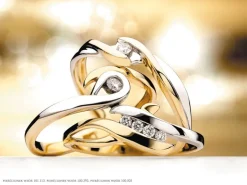 Pierścionek z żółtego i białego złota z brylantami - 0,07 ct - próba 585