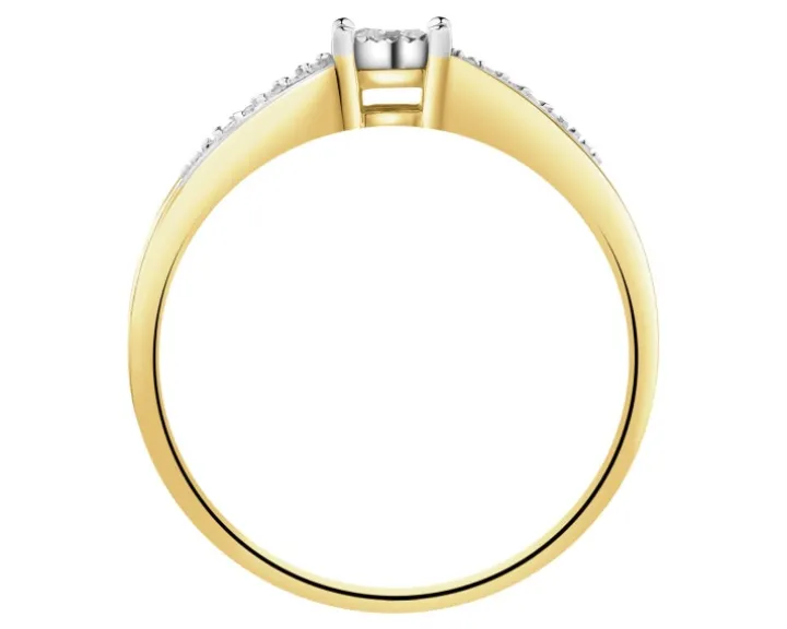 Pierścionek z żółtego i białego złota z diamentami - 0,12 ct - próba 585